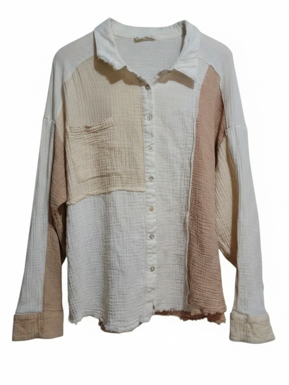 New In 100% Rayon Colorblock Long Sleeve Button Up Shirt